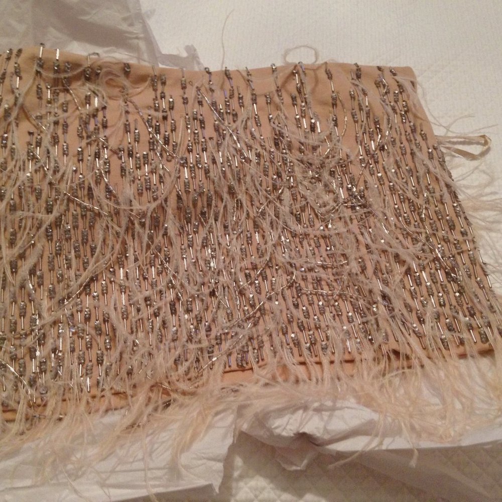 Haute Hippie Ostrich Feathered Beaded Mini Skirt